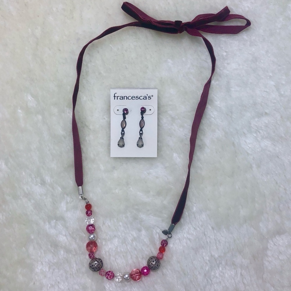 Women’s Purple Beaded Necklace & Earring Set Lot